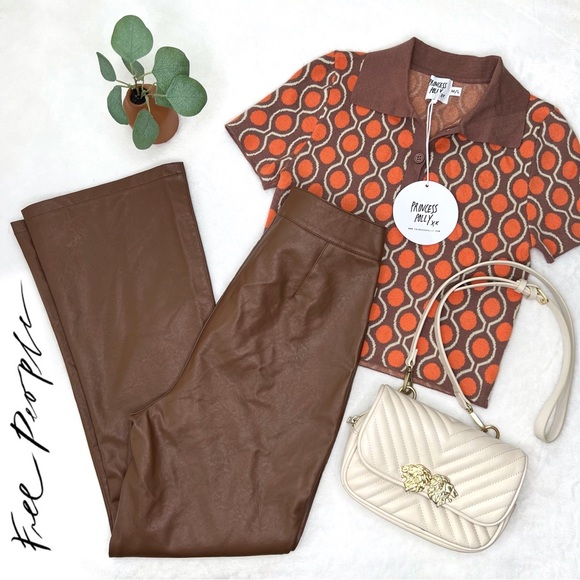 Free People Pants - ❌SOLD❌ Free People | Sasha Vegan Kick Flare Pants; Faux Leather; Brown, Sz 6